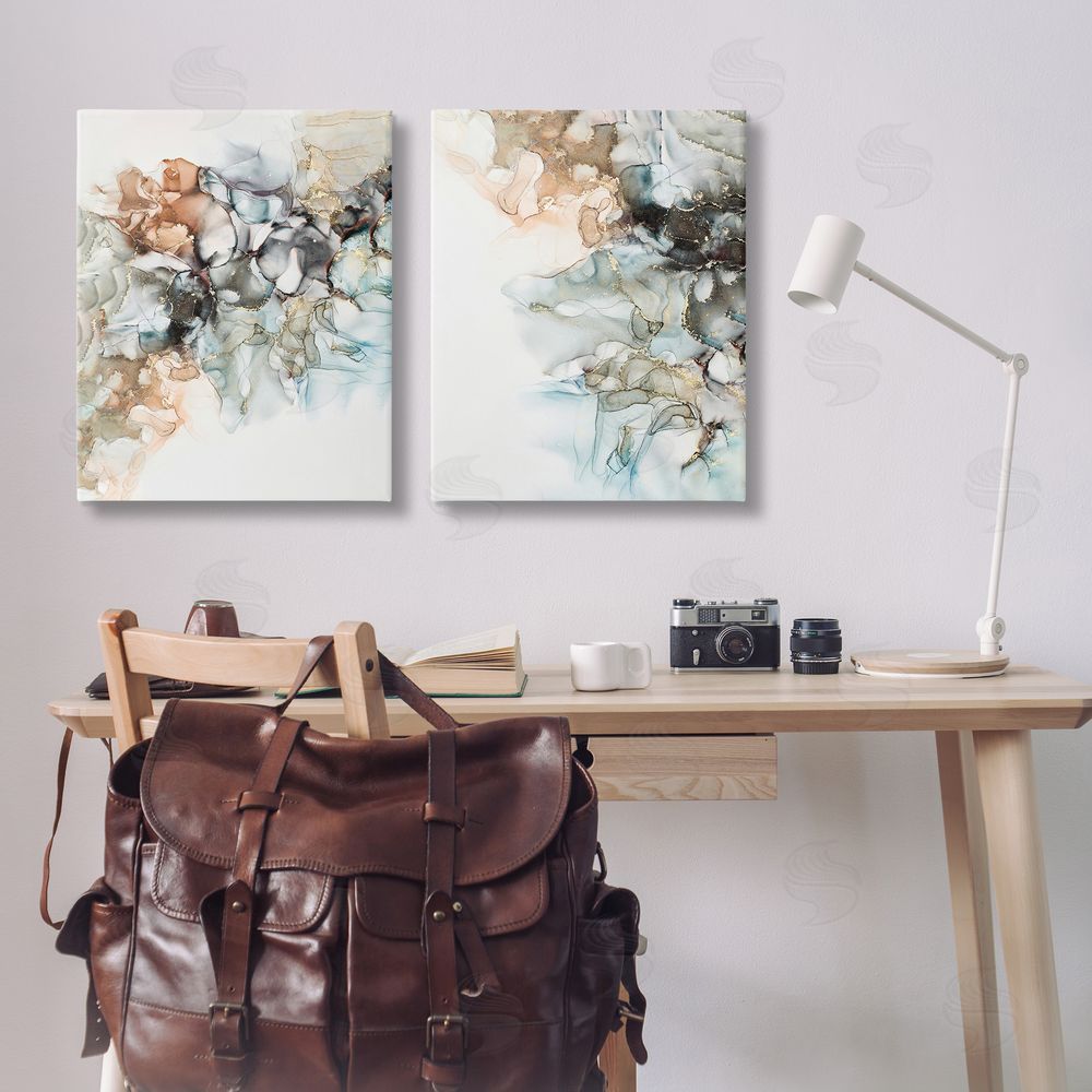 Incado Abstract Alcohol Ink Blue Copper  Canvas Wall Art Print in Room