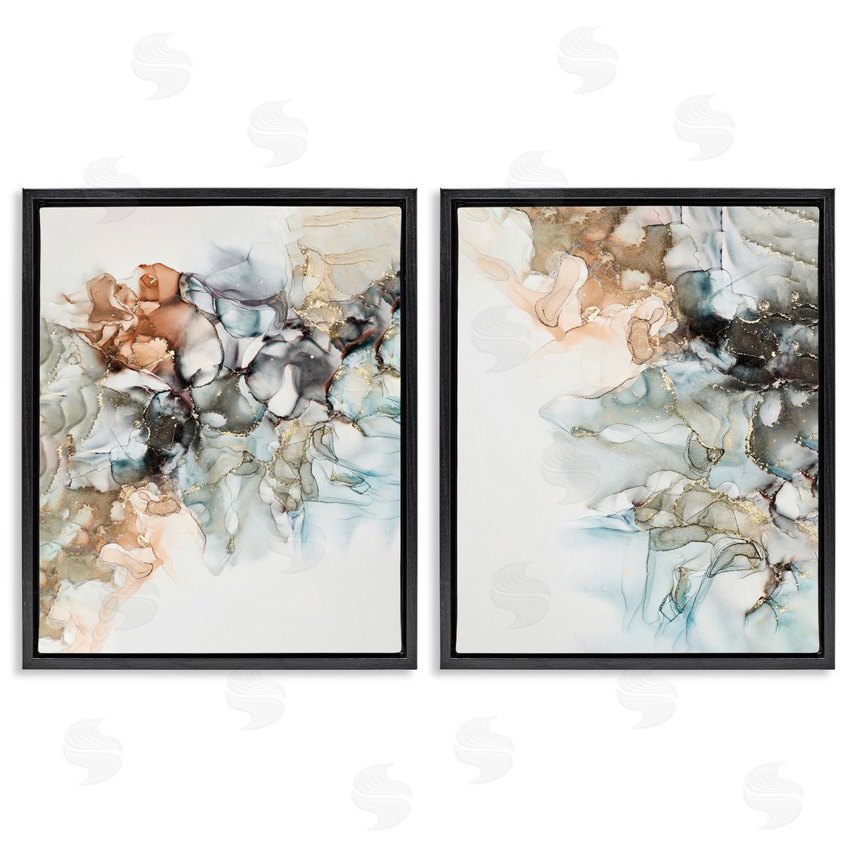 Incado Abstract Alcohol Ink Blue Copper  Black Floating Frame Canvas Wall Art Print