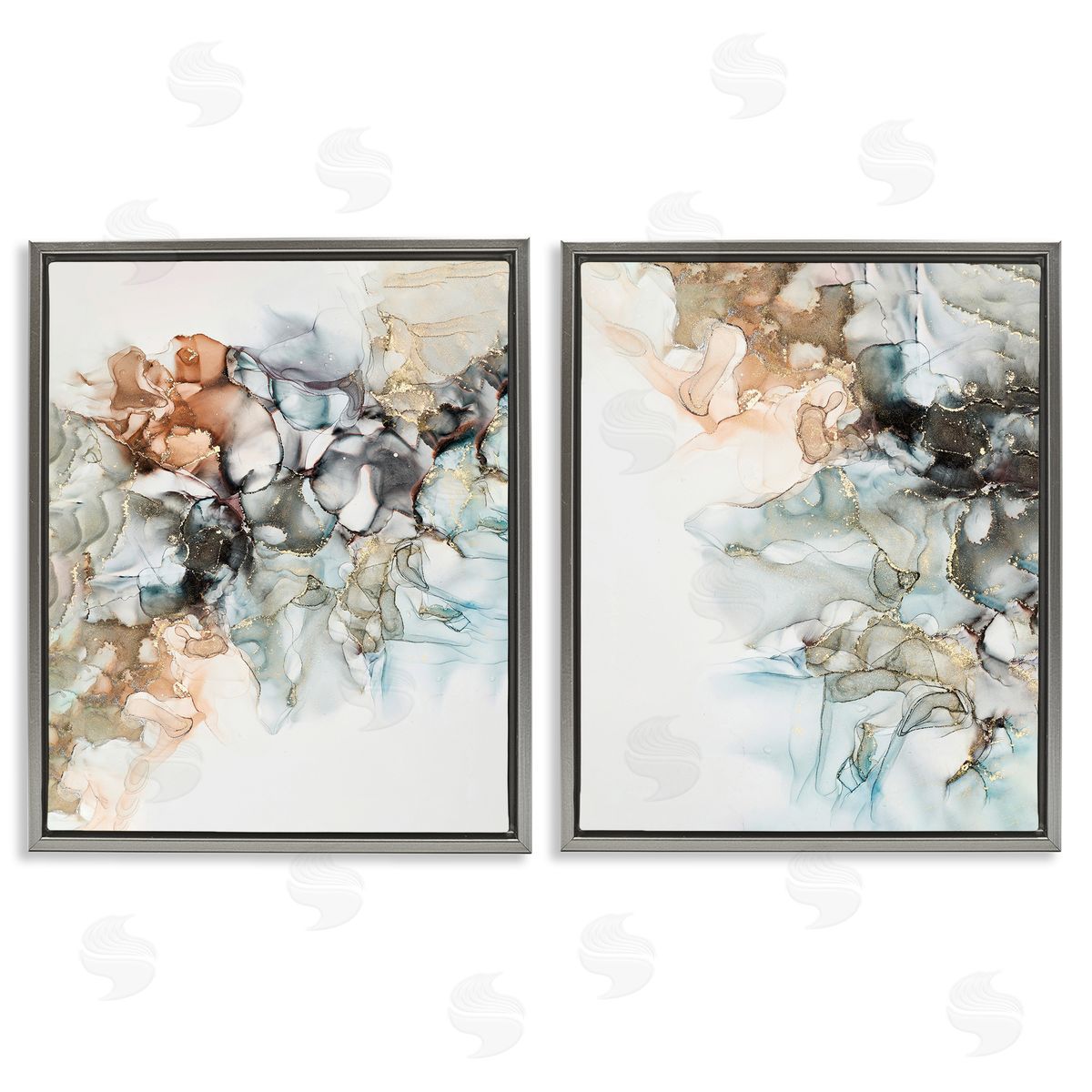 Incado Abstract Alcohol Ink Blue Copper  Gray Floating Frame Canvas Wall Art Print