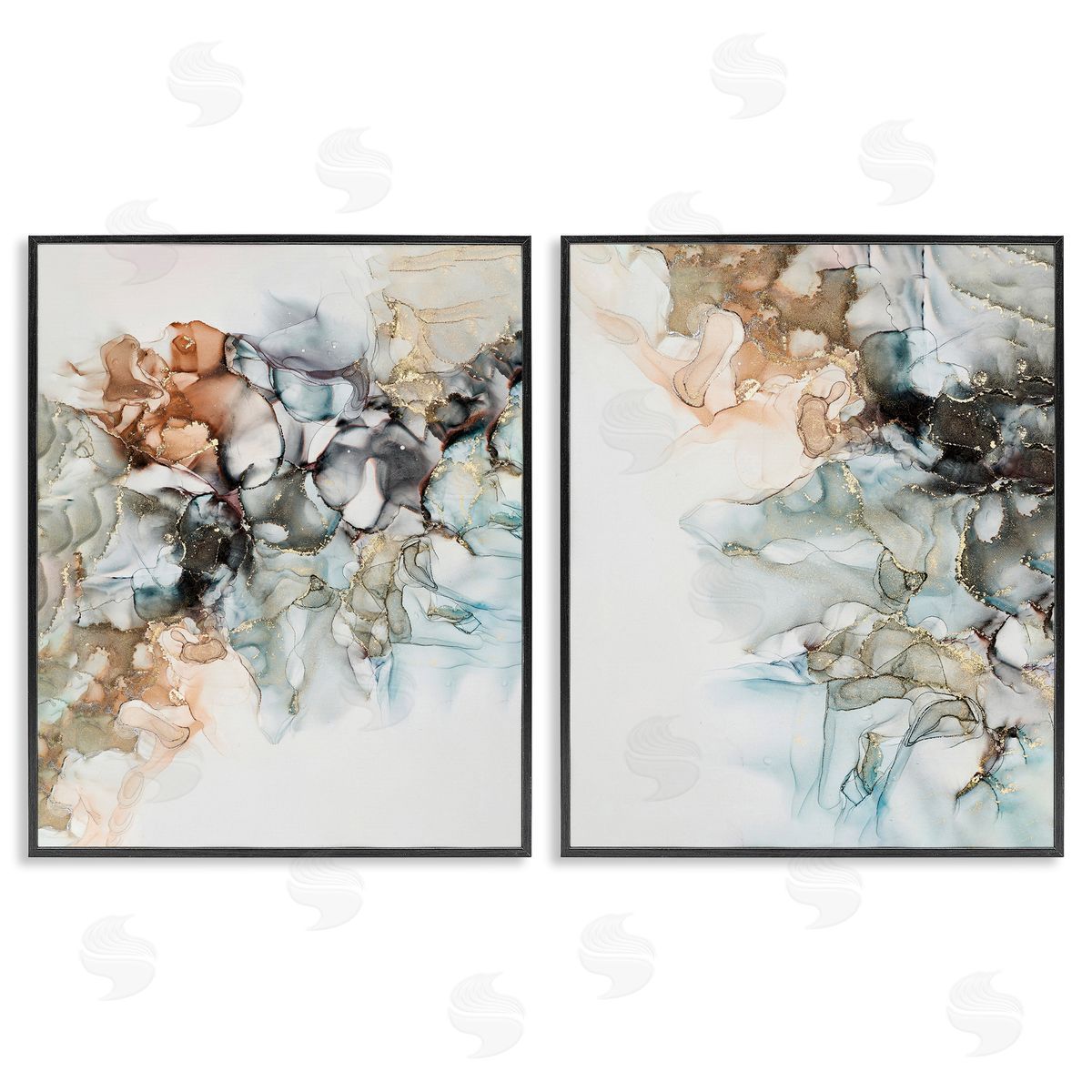 Incado Abstract Alcohol Ink Blue Copper  Black Framed Giclee Wall Art Print