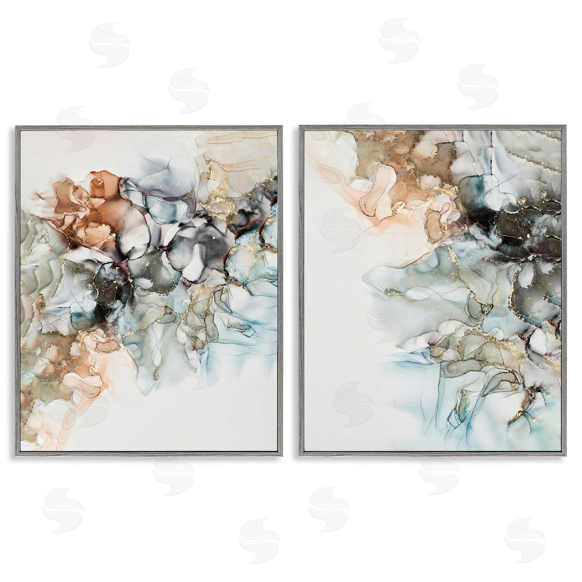 Incado Abstract Alcohol Ink Blue Copper  Gray Framed Giclee Wall Art Print