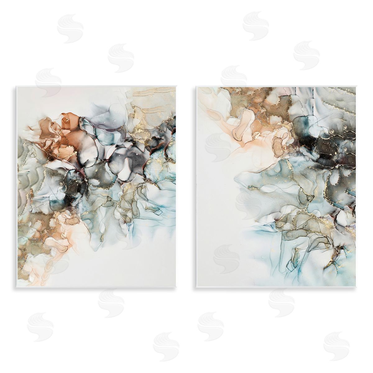 Incado Abstract Alcohol Ink Blue Copper  Wooden Wall Plaque Art Print