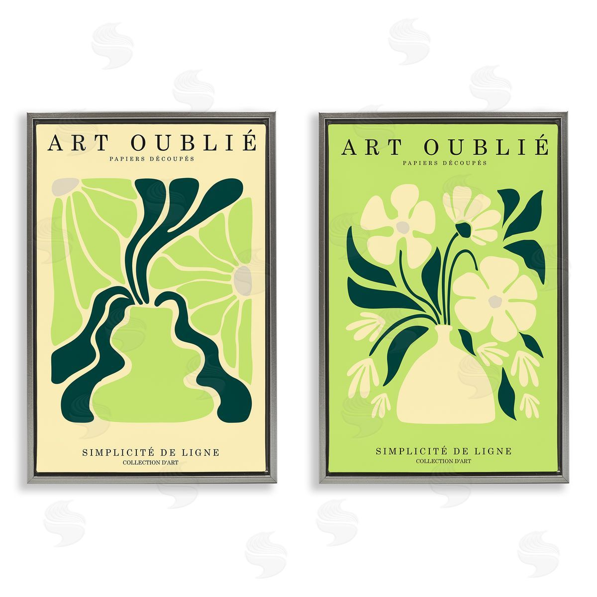 Incado Green French Museum Poster Gray Floating Frame Canvas Wall Art Print