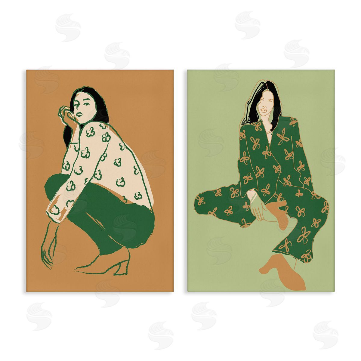 Incado Woman Stooping Sitting Pose Canvas Wall Art Print