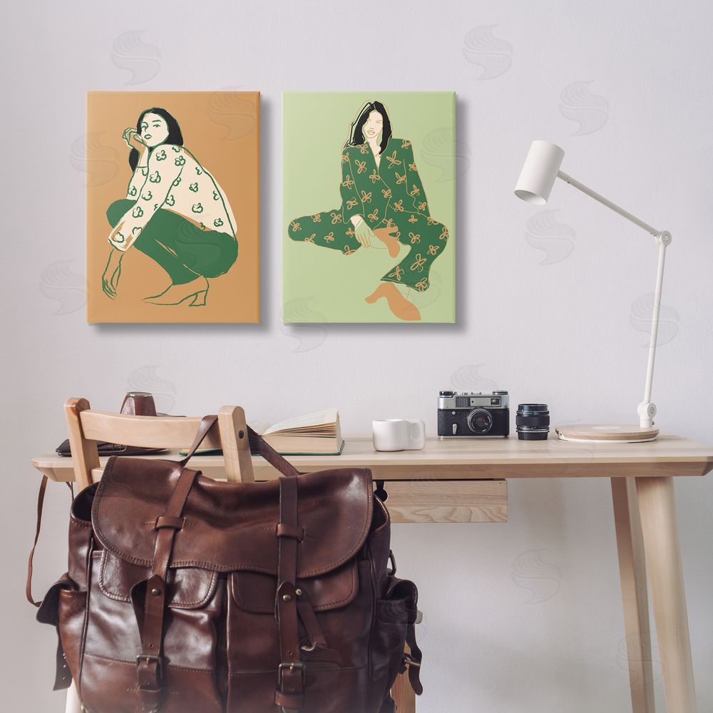 Incado Woman Stooping Sitting Pose Canvas Wall Art Print in Room