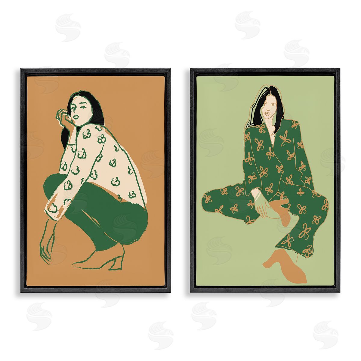 Incado Woman Stooping Sitting Pose Black Floating Frame Canvas Wall Art Print
