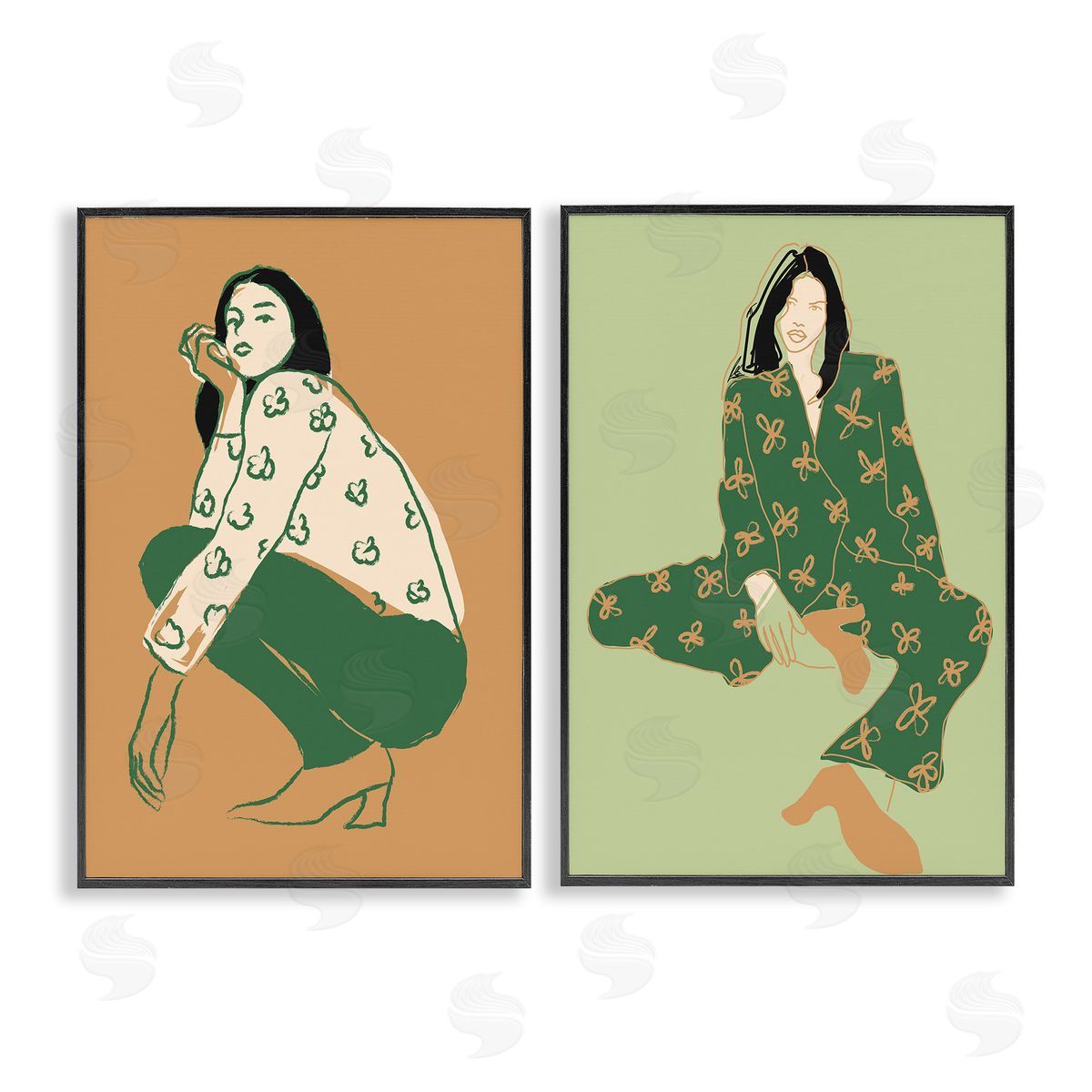 Incado Woman Stooping Sitting Pose Black Framed Giclee Wall Art Print