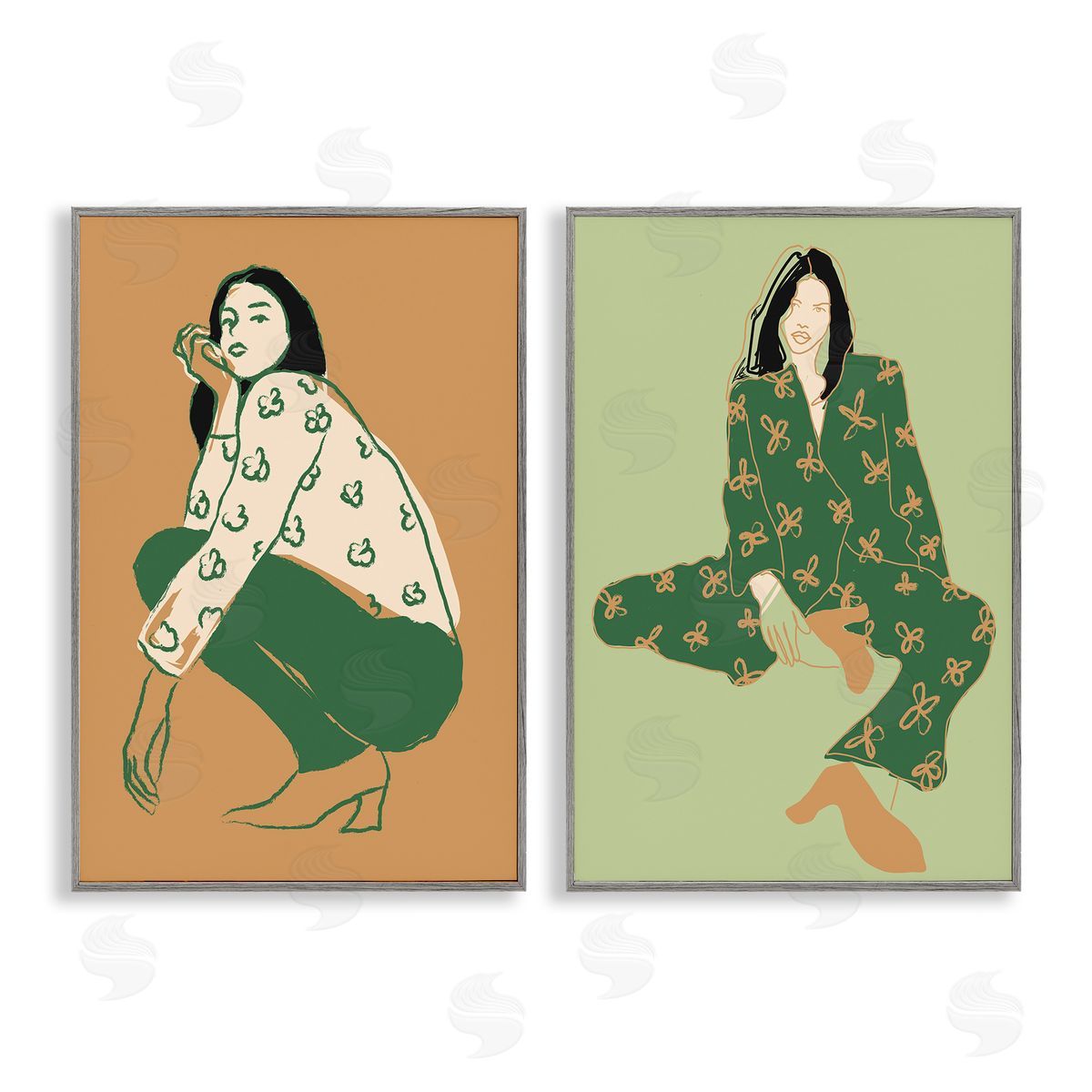 Incado Woman Stooping Sitting Pose Gray Framed Giclee Wall Art Print