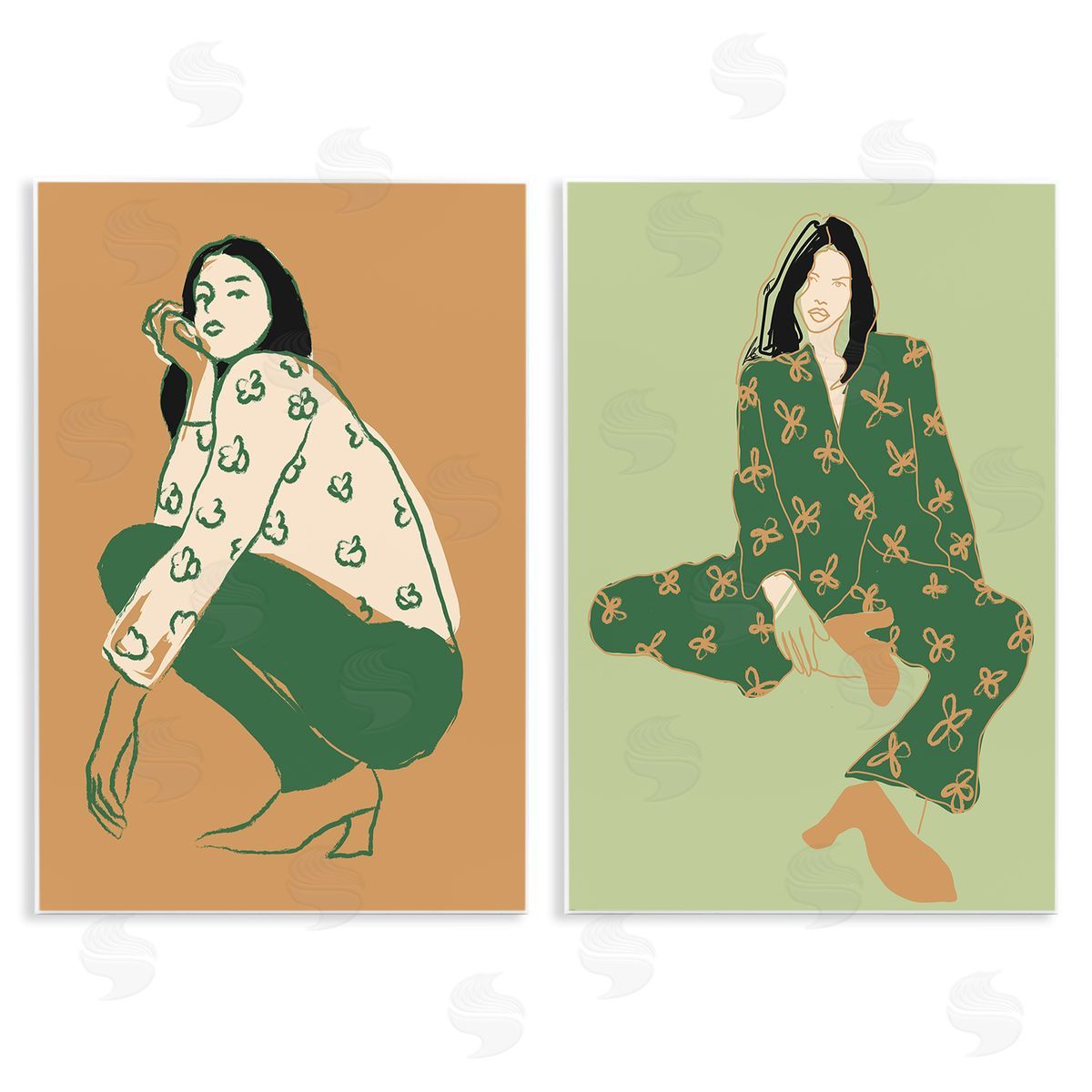 Incado Woman Stooping Sitting Pose Wooden Wall Plaque Art Print