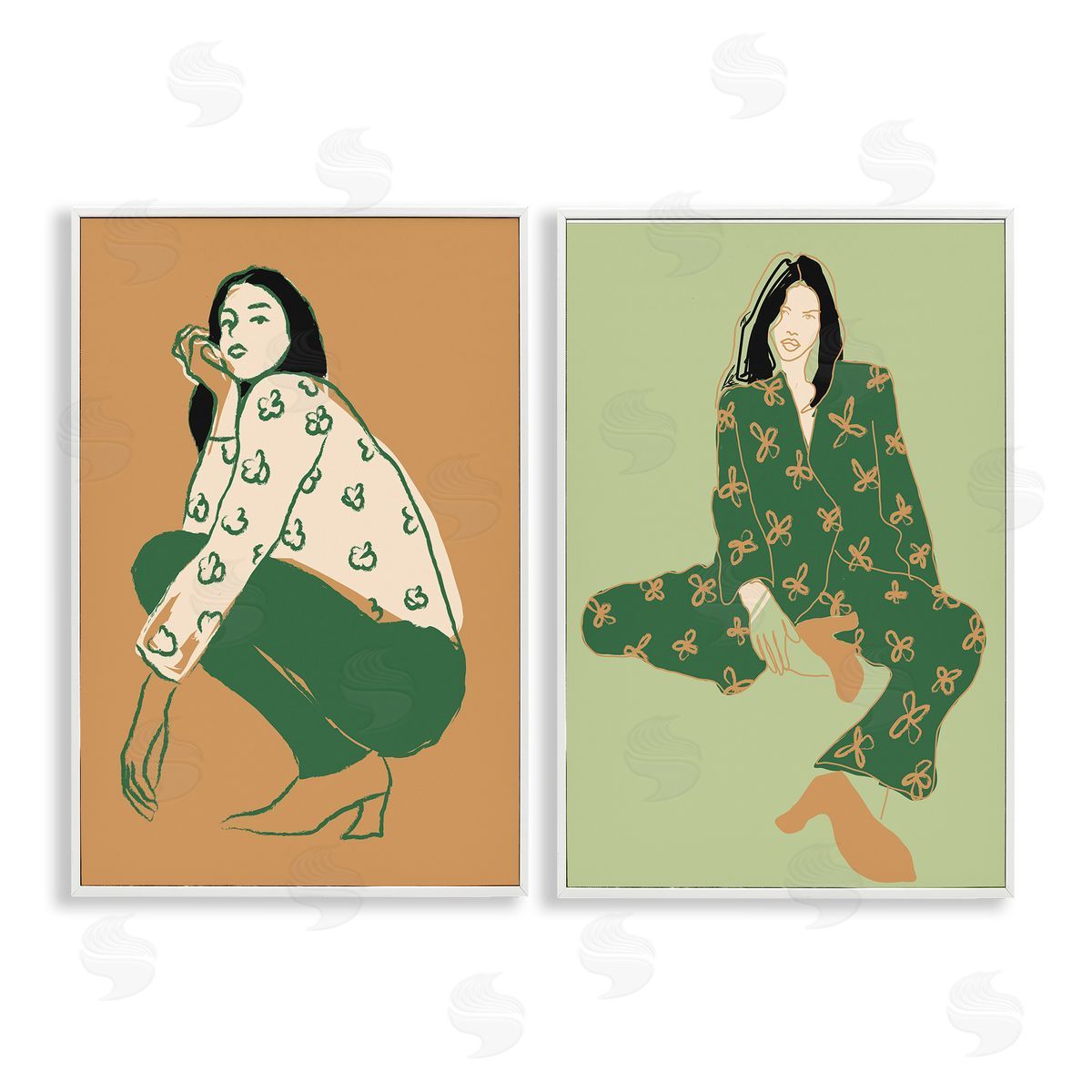 Incado Woman Stooping Sitting Pose White Framed Giclee Wall Art Print