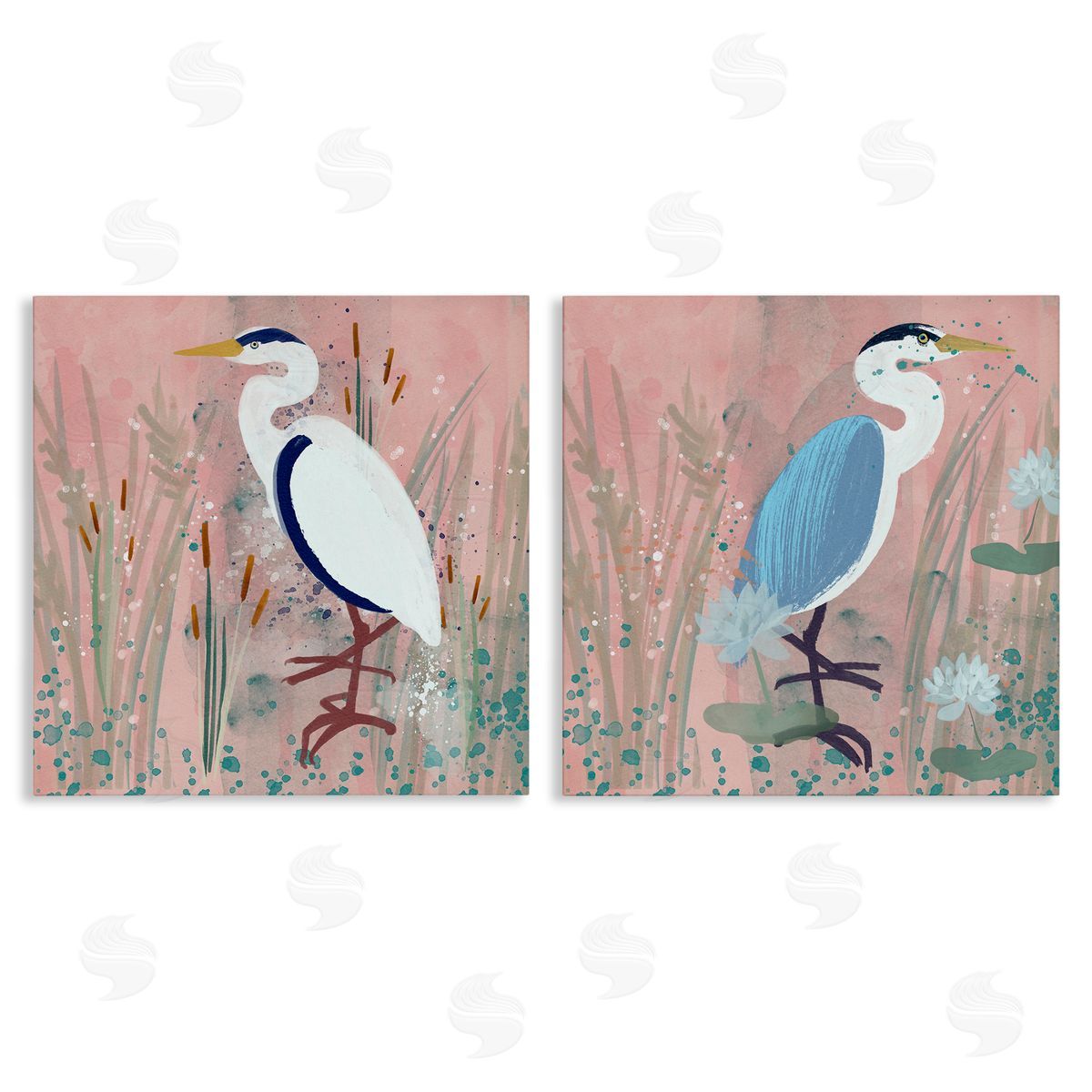 Juliet Rose Philips Blue Heron Egret Cattail Marsh Canvas Wall Art Print