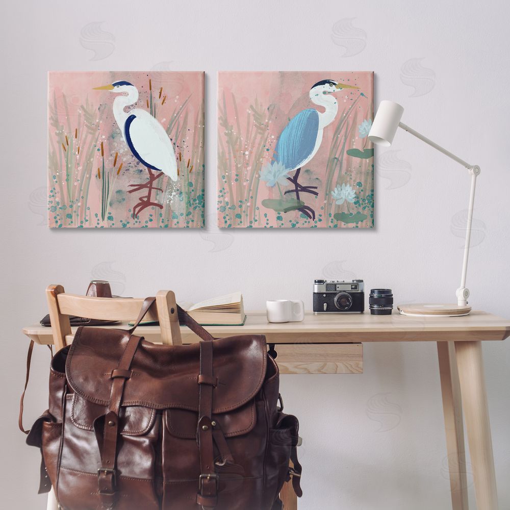 Juliet Rose Philips Blue Heron Egret Cattail Marsh Canvas Wall Art Print in Room