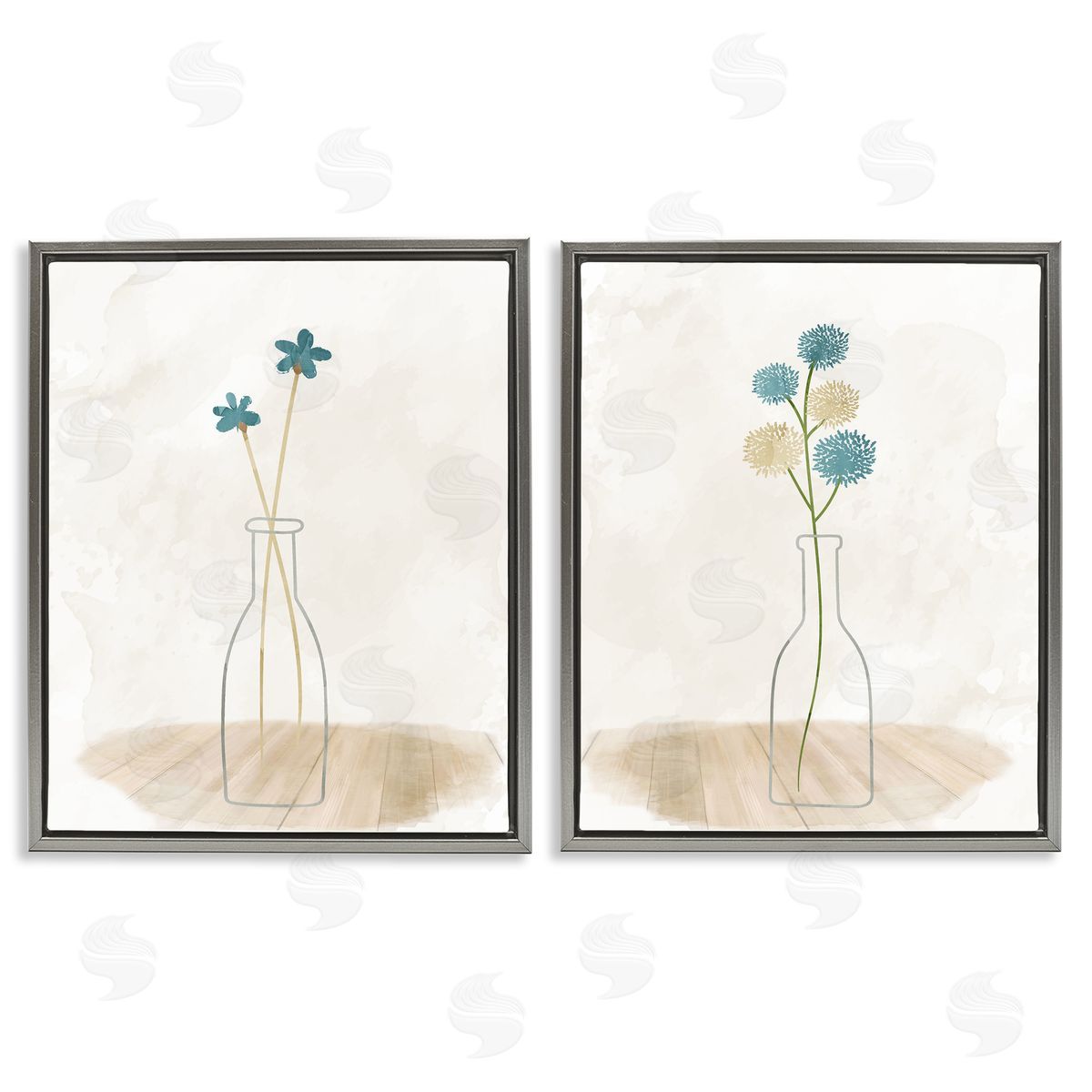 Kim Allen Simple Flower Sprigs Clear Vase Gray Floating Frame Canvas Wall Art Print