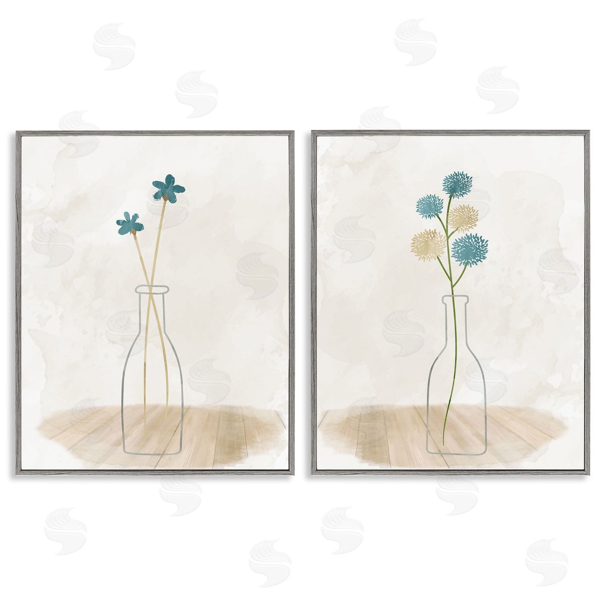 Kim Allen Simple Flower Sprigs Clear Vase Gray Framed Giclee Wall Art Print