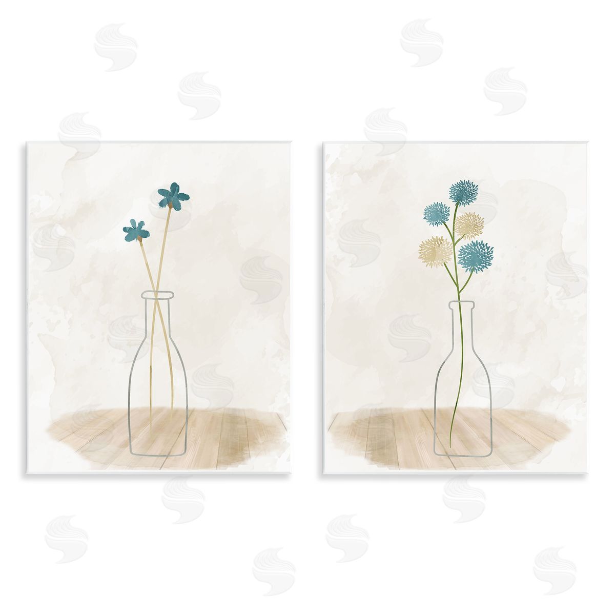 Kim Allen Simple Flower Sprigs Clear Vase Wooden Wall Plaque Art Print