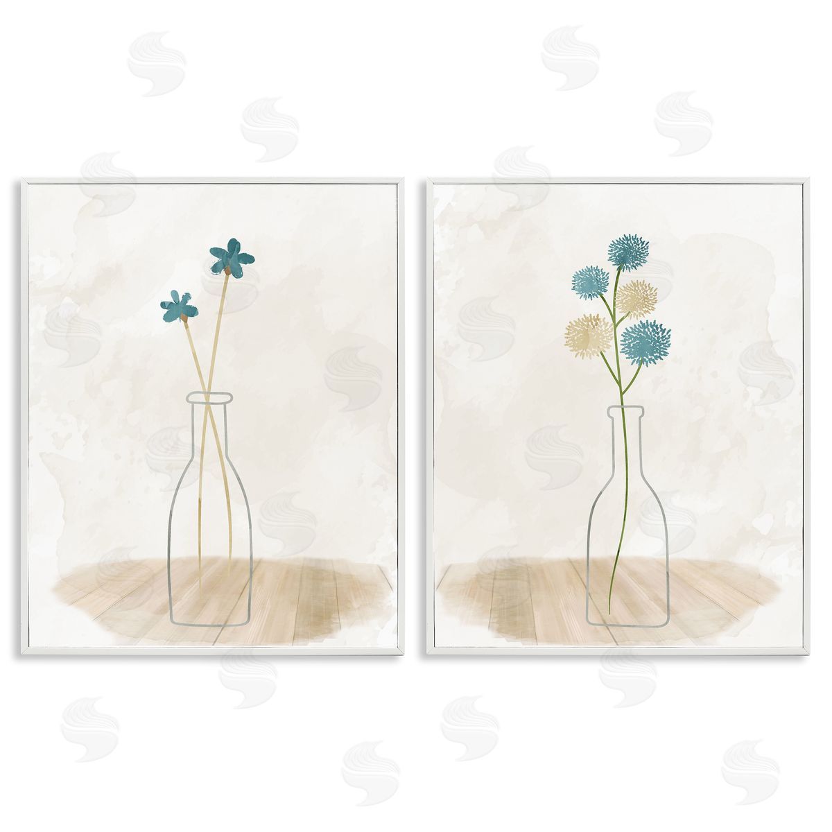 Kim Allen Simple Flower Sprigs Clear Vase White Framed Giclee Wall Art Print