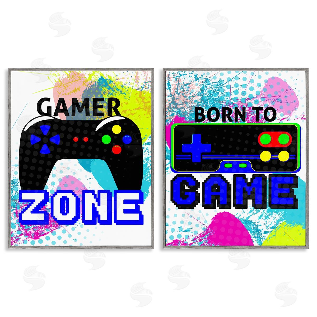 Kim Allen Gamer Zone Splash Remote Gray Framed Giclee Wall Art Print