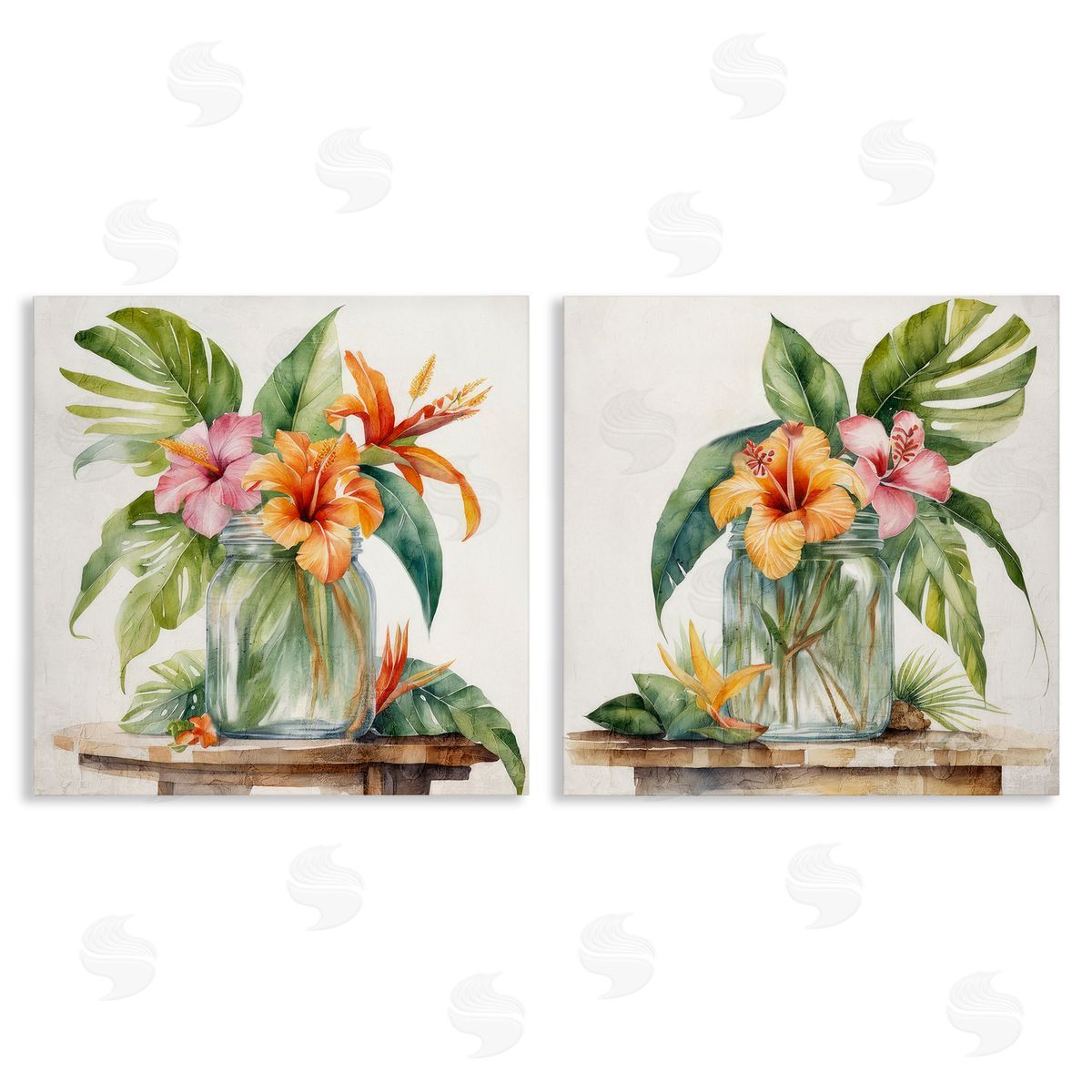 Kim Allen Tropical Hibiscus Floral Jar Canvas Wall Art Print