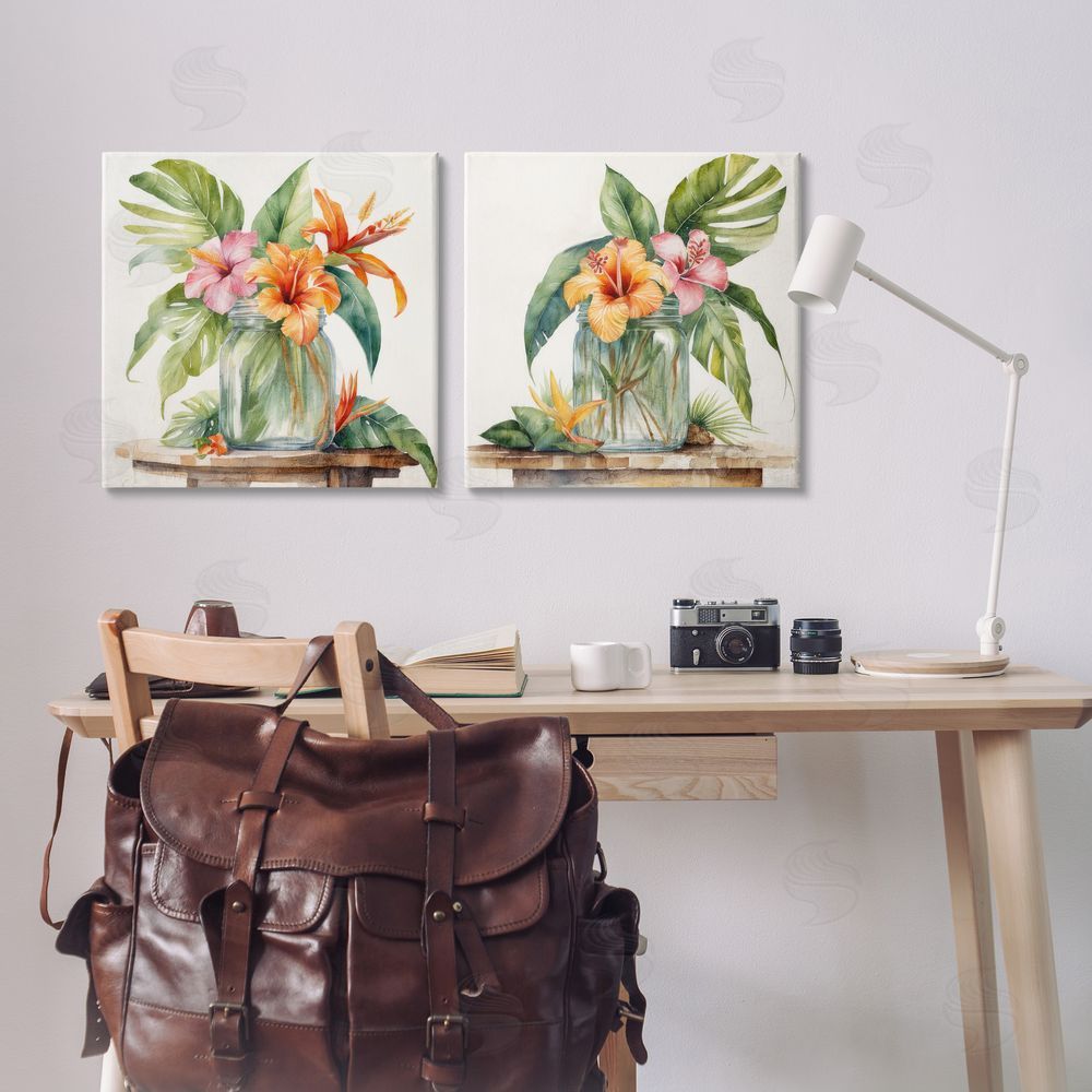 Kim Allen Tropical Hibiscus Floral Jar Canvas Wall Art Print in Room