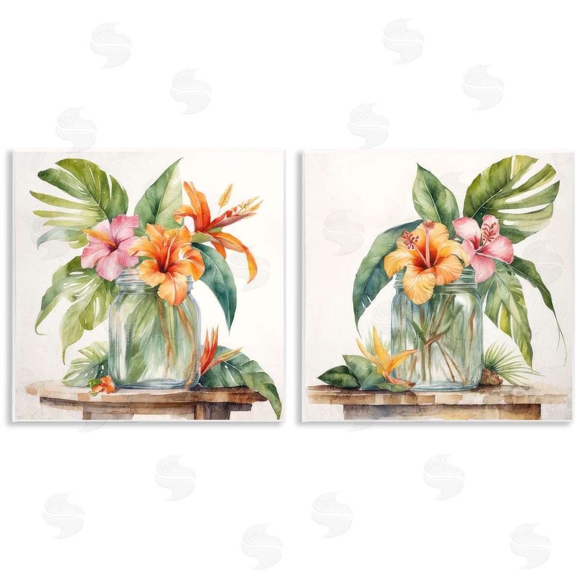 Kim Allen Tropical Hibiscus Floral Jar Wooden Wall Plaque Art Print