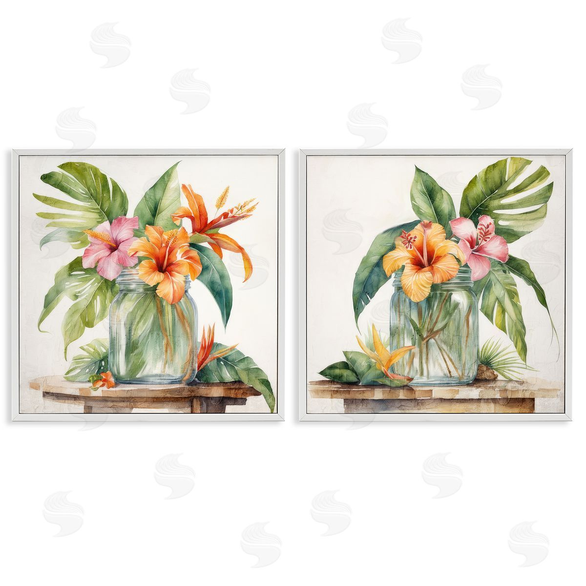 Kim Allen Tropical Hibiscus Floral Jar White Framed Giclee Wall Art Print