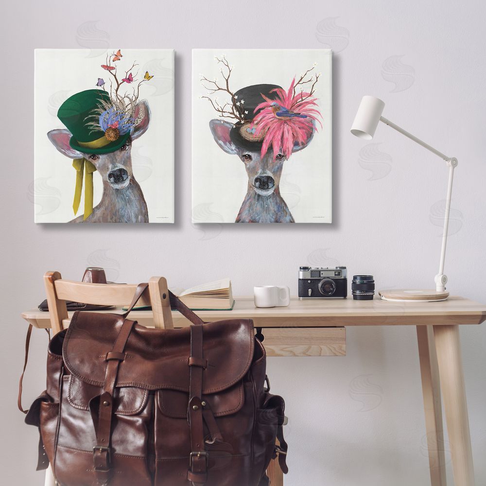 Kamdon Kreations Dapper Deer Floral Top Hat  Canvas Wall Art Print in Room
