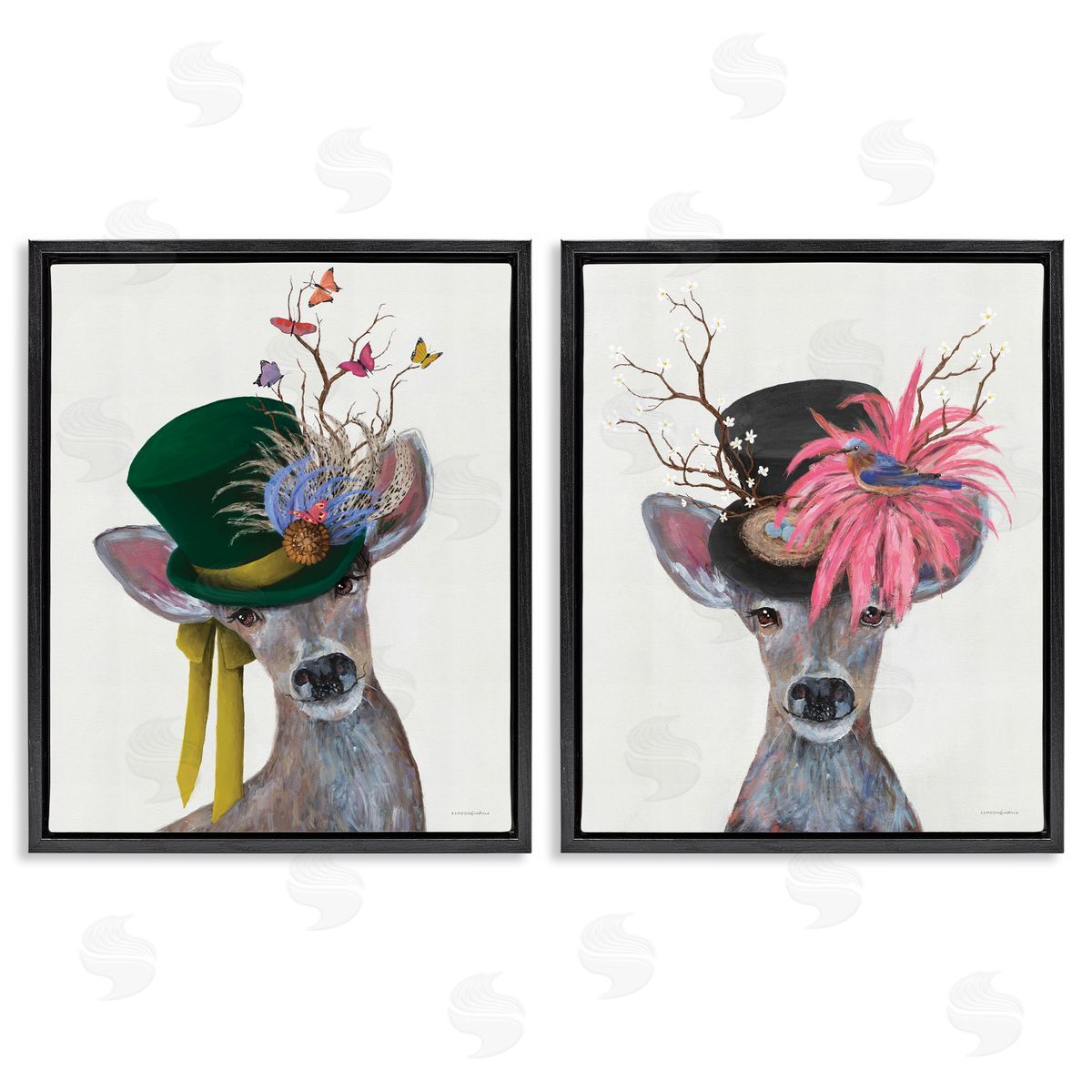Kamdon Kreations Dapper Deer Floral Top Hat  Black Floating Frame Canvas Wall Art Print
