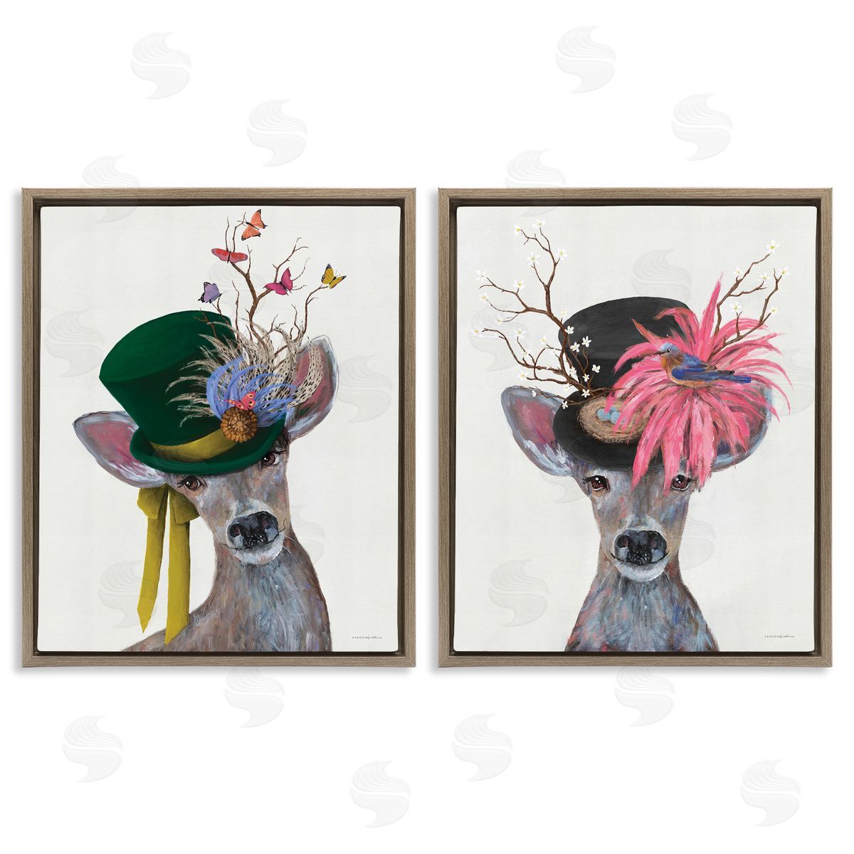 Kamdon Kreations Dapper Deer Floral Top Hat  Brown Floating Frame Canvas Wall Art Print