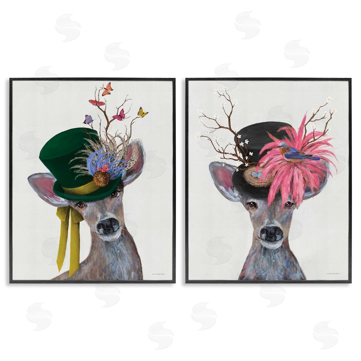 Kamdon Kreations Dapper Deer Floral Top Hat  Black Framed Giclee Wall Art Print