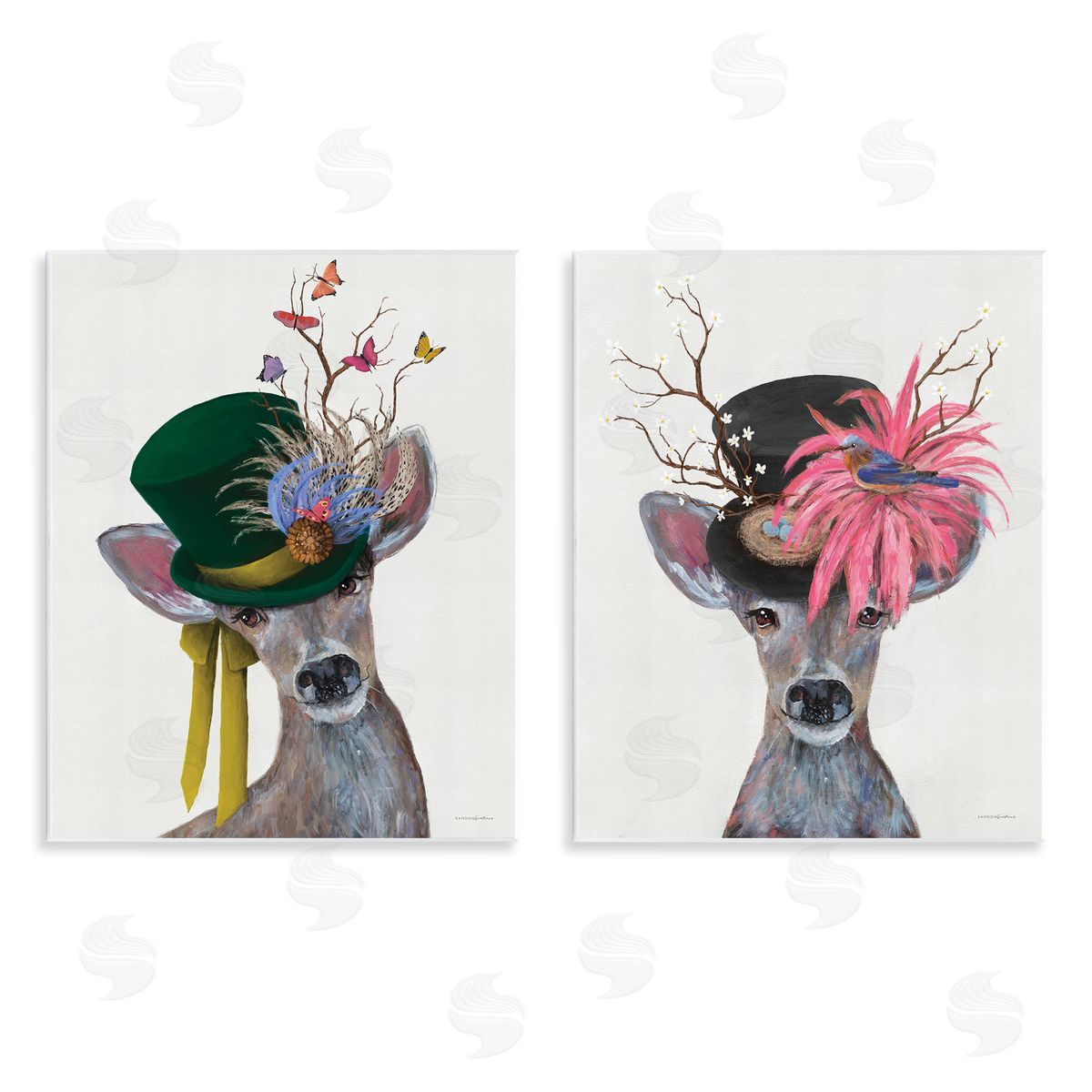 Kamdon Kreations Dapper Deer Floral Top Hat  Wooden Wall Plaque Art Print