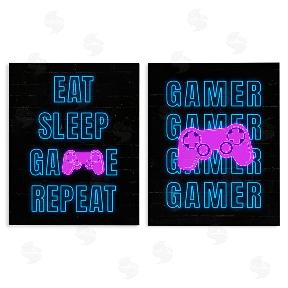 Nina Blue Neon Gamer Eat Sleep Canvas Wall Art Print