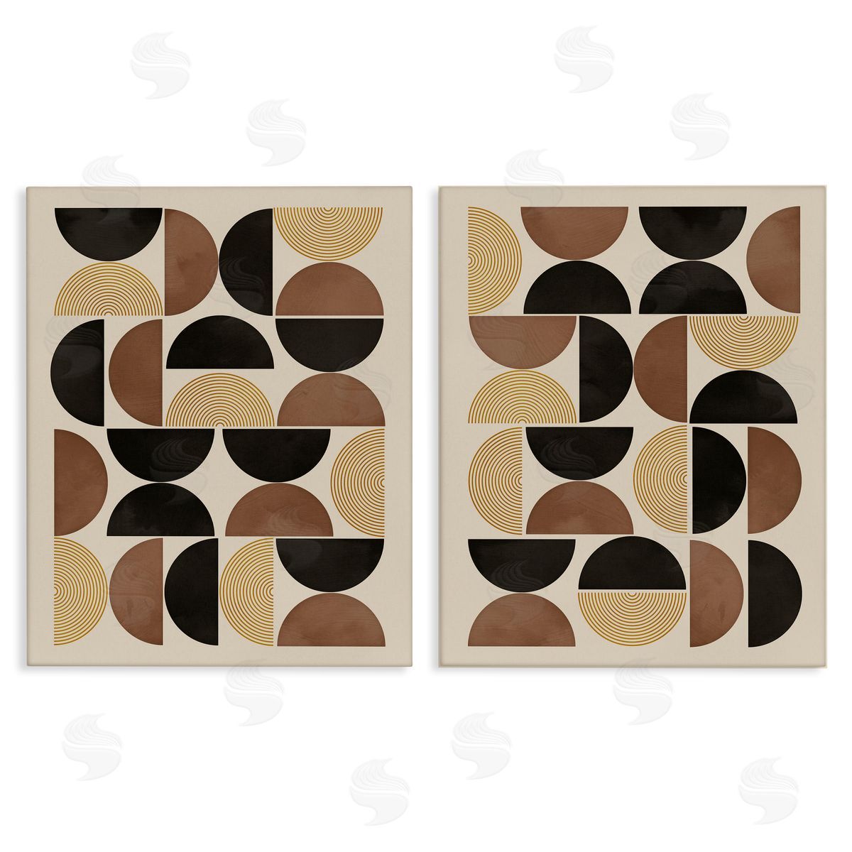 Nina Blue Midcentury Geometric Semicircles Canvas Wall Art Print