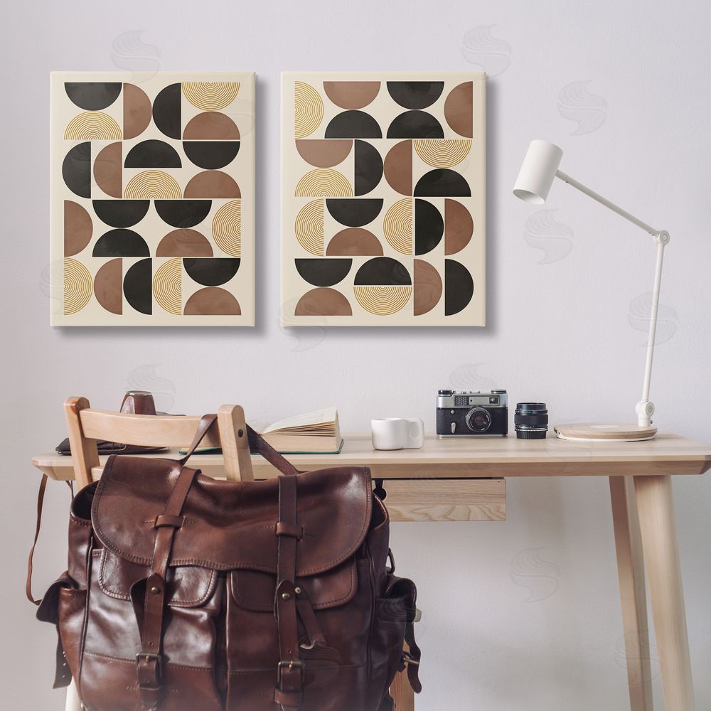 Nina Blue Midcentury Geometric Semicircles Canvas Wall Art Print in Room