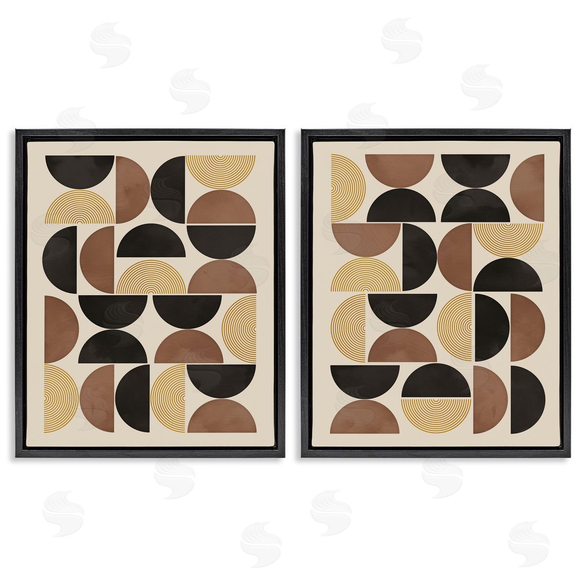 Nina Blue Midcentury Geometric Semicircles Black Floating Frame Canvas Wall Art Print