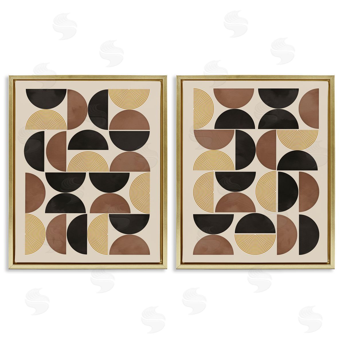 Nina Blue Midcentury Geometric Semicircles Gold Floating Frame Canvas Wall Art Print