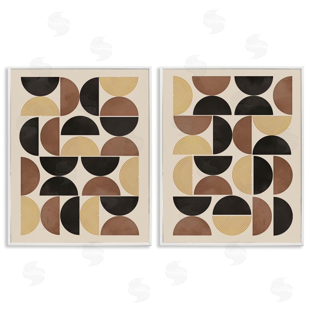 Nina Blue Midcentury Geometric Semicircles White Framed Giclee Wall Art Print