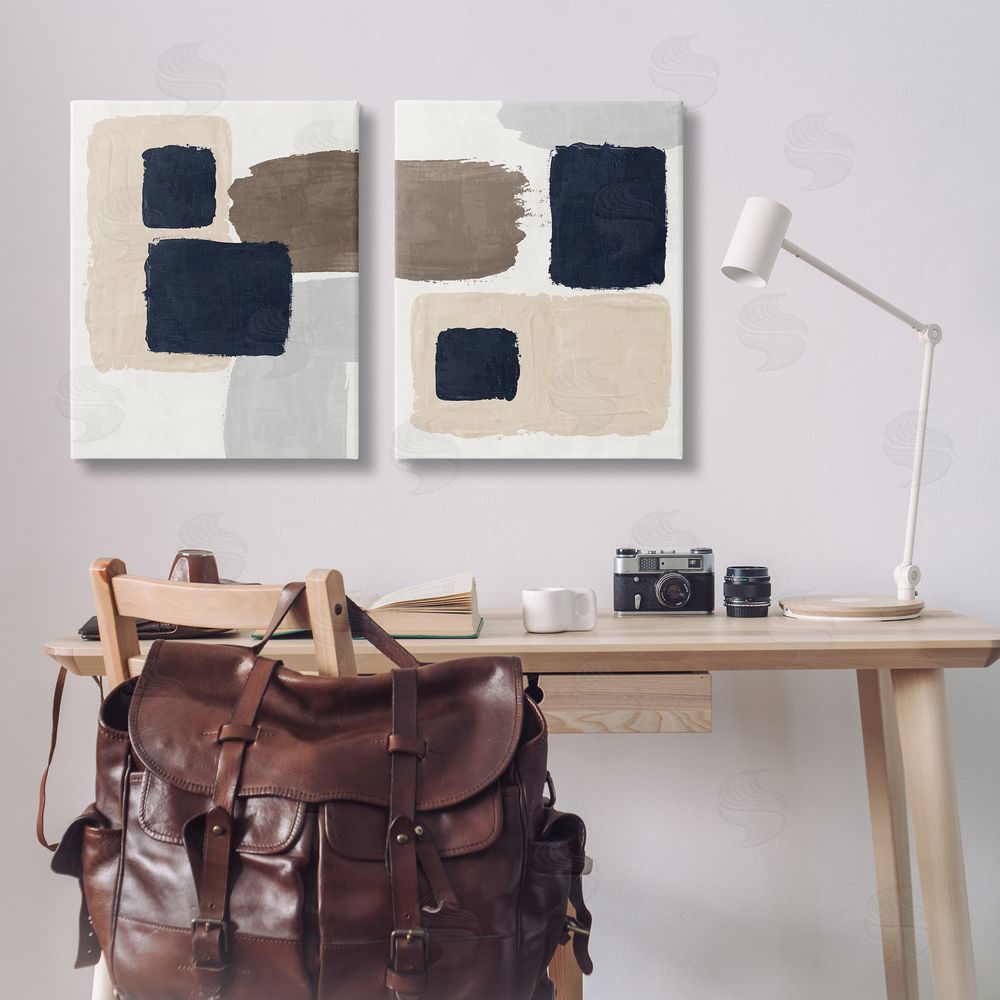 Nina Blue Navy Brown Blocked Canvas Wall Art Print in Room