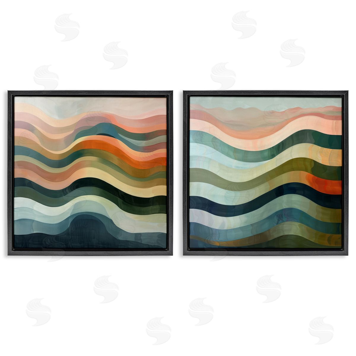 Lazar Studio Earth Tone Fluid Waves  Black Floating Frame Canvas Wall Art Print