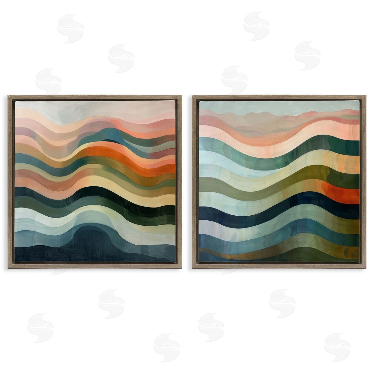 Lazar Studio Earth Tone Fluid Waves  Brown Floating Frame Canvas Wall Art Print