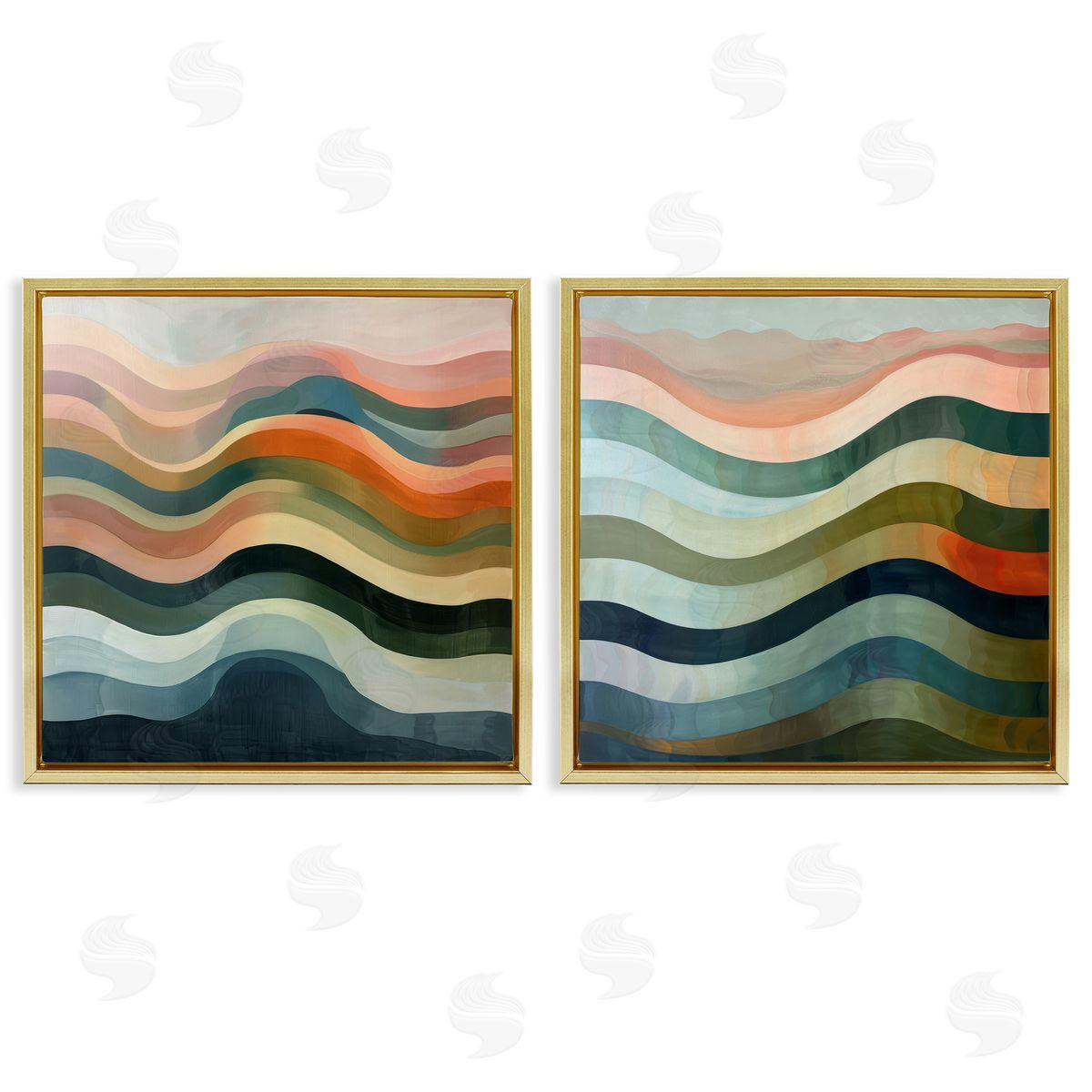 Lazar Studio Earth Tone Fluid Waves  Gold Floating Frame Canvas Wall Art Print