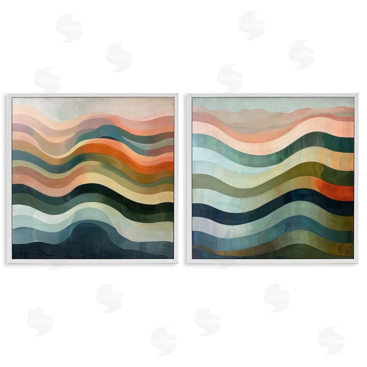 Lazar Studio Earth Tone Fluid Waves  White Framed Giclee Wall Art Print