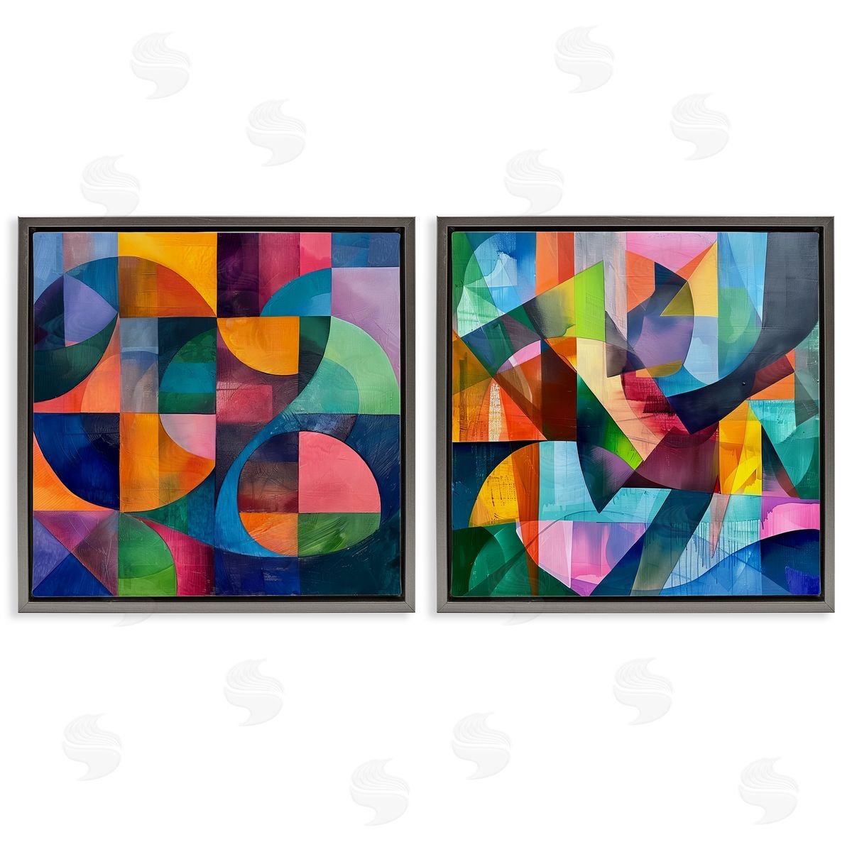 Lazar Studio Eye Catching Abstract Shapes  Gray Floating Frame Canvas Wall Art Print