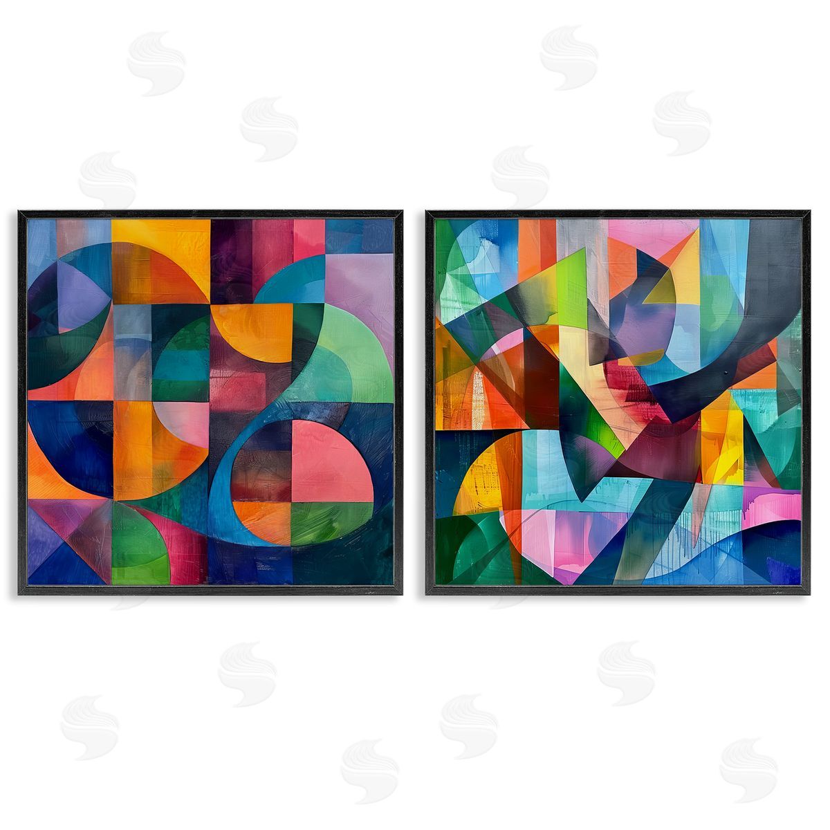 Lazar Studio Eye Catching Abstract Shapes  Black Framed Giclee Wall Art Print