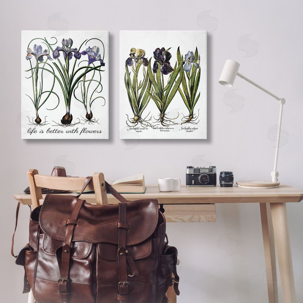 Lettered and Lined Better with Flowers Iris Bulb Canvas Wall Art Print in Room