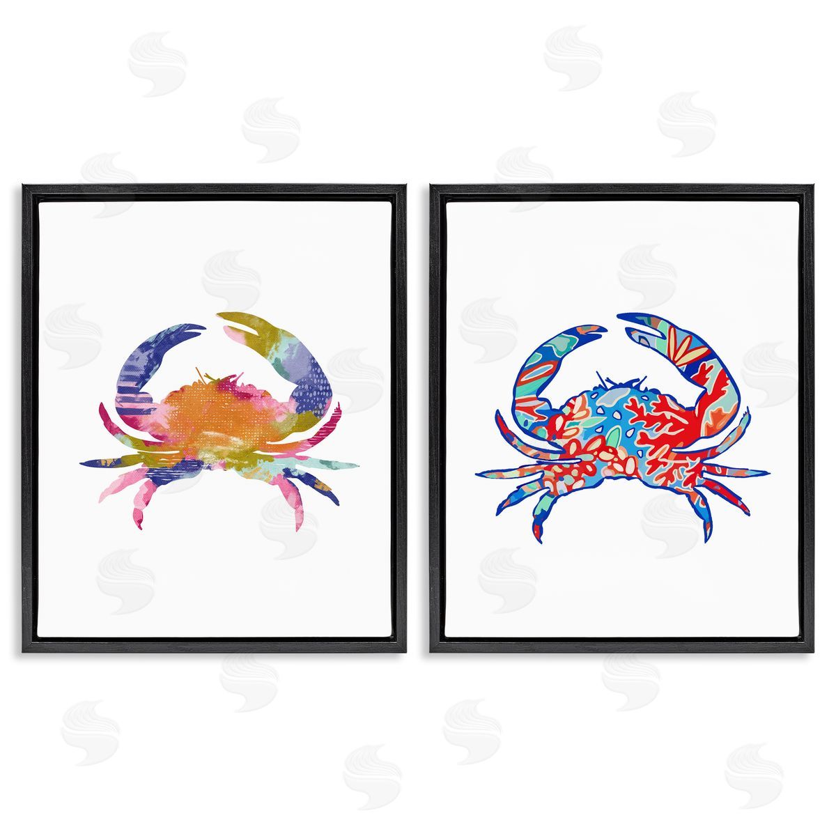 Lisa Nohren Colorful Crab Silhouette Black Floating Frame Canvas Wall Art Print