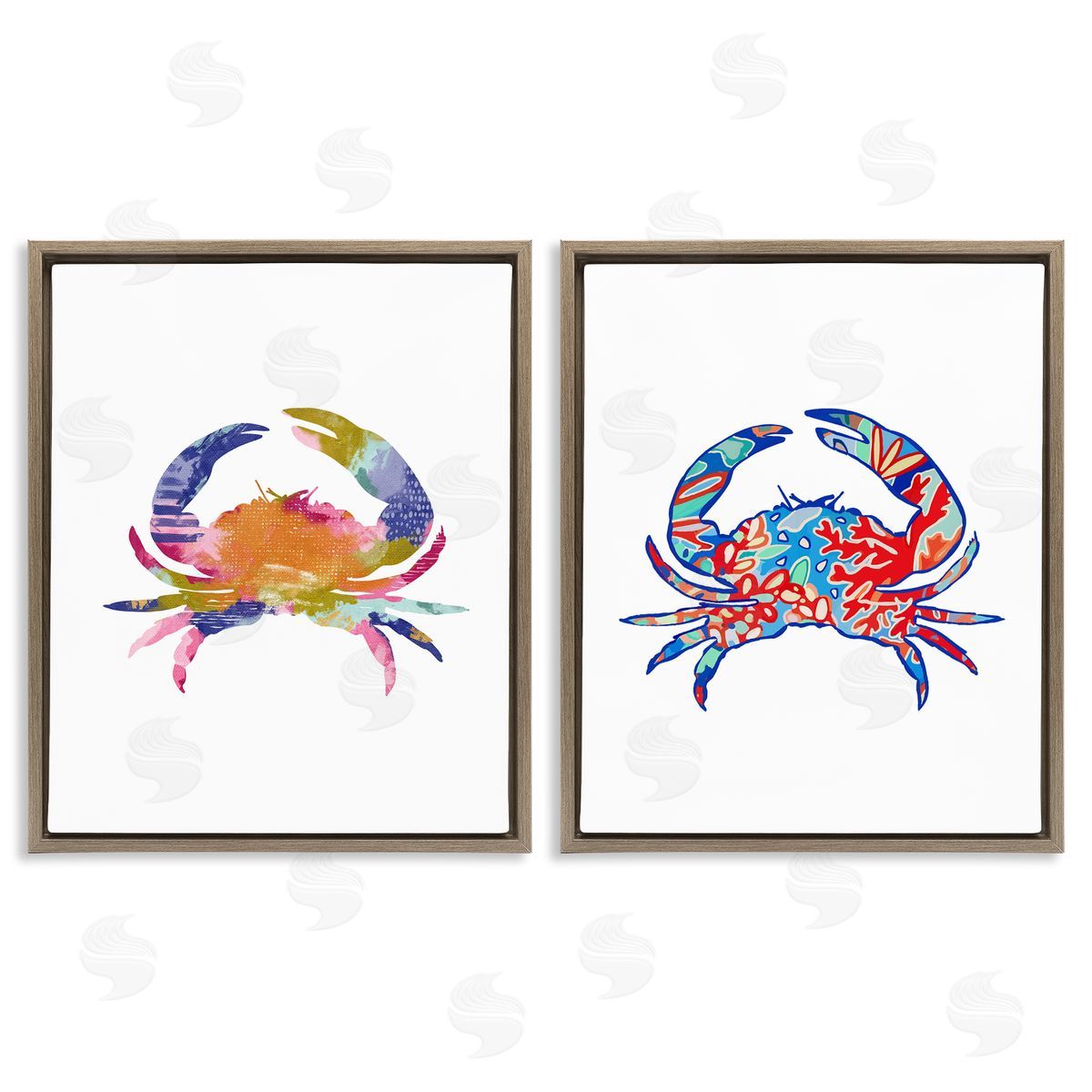 Lisa Nohren Colorful Crab Silhouette Brown Floating Frame Canvas Wall Art Print