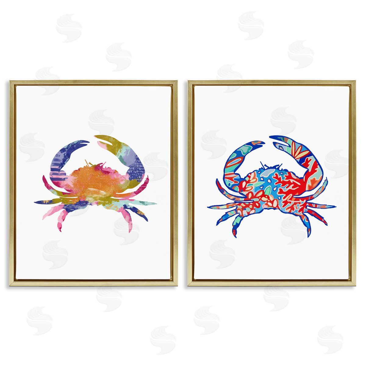 Lisa Nohren Colorful Crab Silhouette Gold Floating Frame Canvas Wall Art Print