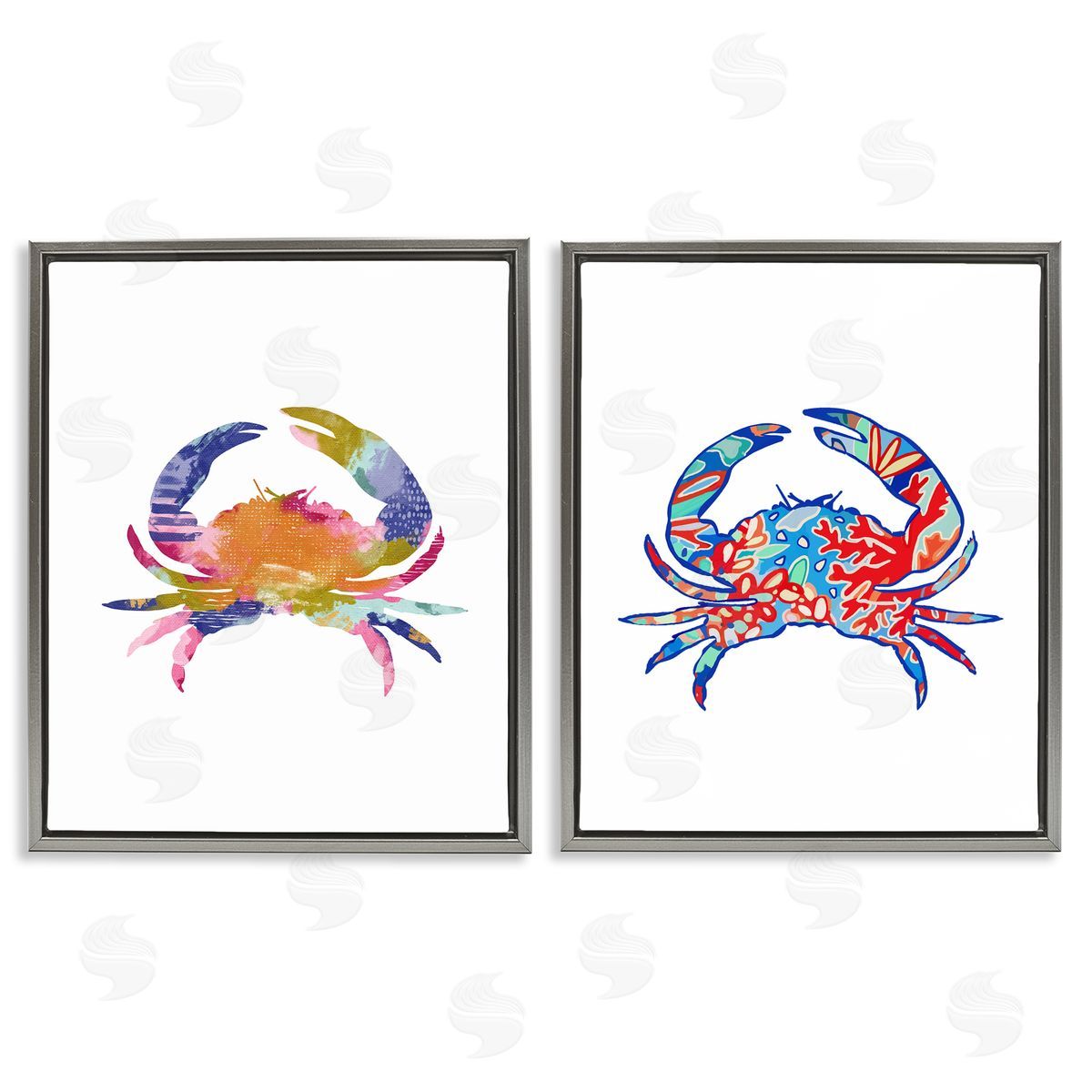 Lisa Nohren Colorful Crab Silhouette Gray Floating Frame Canvas Wall Art Print