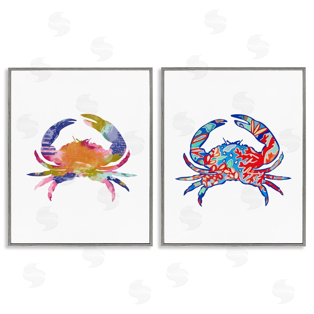 Lisa Nohren Colorful Crab Silhouette Gray Framed Giclee Wall Art Print
