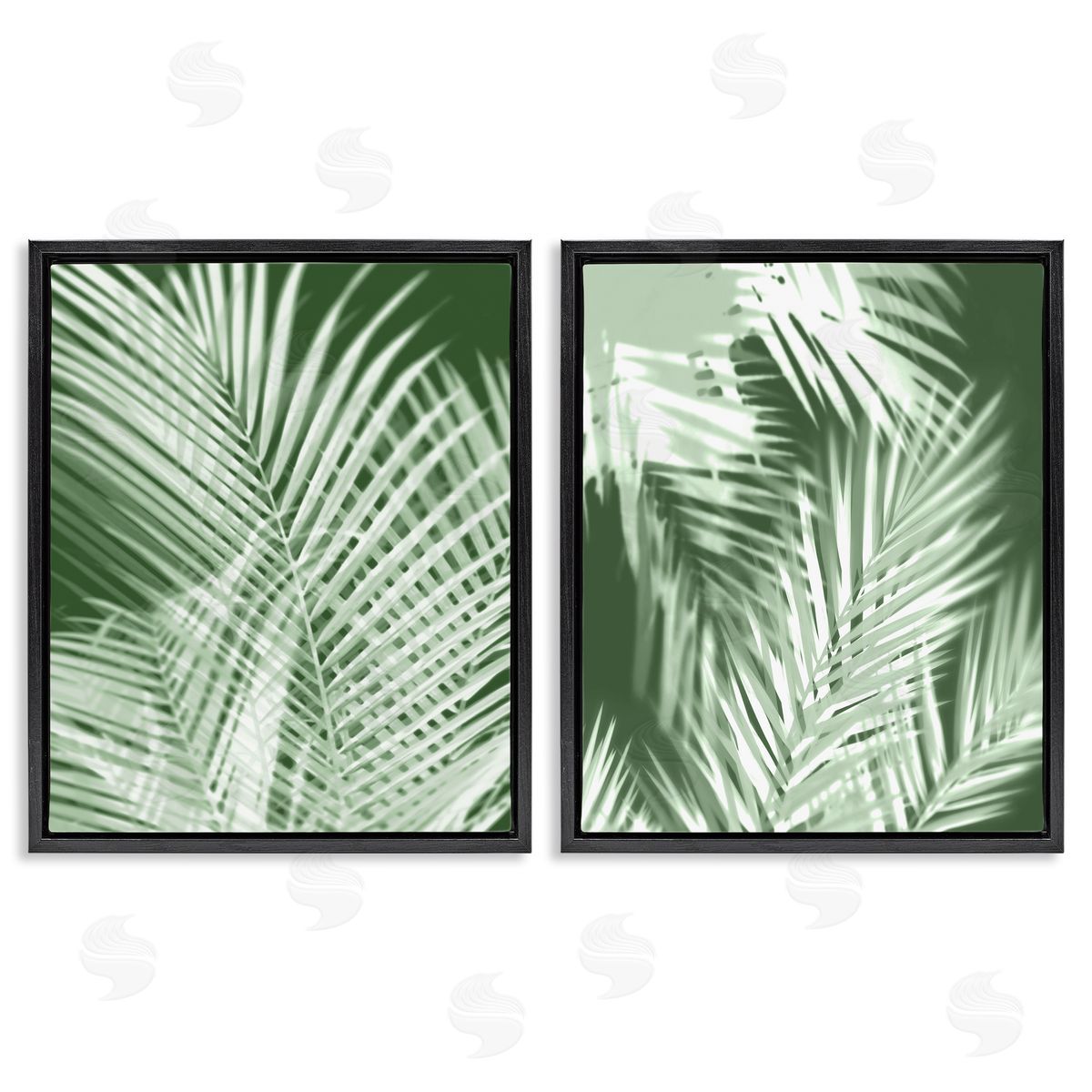 Melonie Miller Blurred Green Palm Fronds Black Floating Frame Canvas Wall Art Print